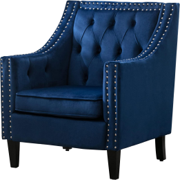 Velvet Accent Chair; Modern and Cozy Sofa Chair with Wood Legs; Tufted Accent Armchair for Living Room/Bedroom/Office/Guest Room; SAPPHIREBLUE