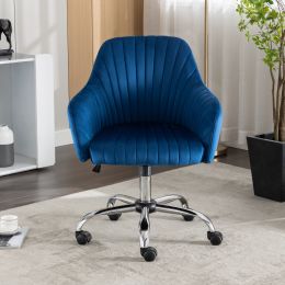 New -Modern home office leisure chair with adjustable velvet height and adjustable casters (NAVYBLUE)