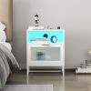 Nightstand with Wireless Charging Station / LED Lights / Drawer; White Bedside Table for Bedroom