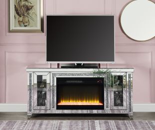 ACME Noralie TV STAND W/FIREPLACE & LED Mirrored & Faux Diamonds LV00315