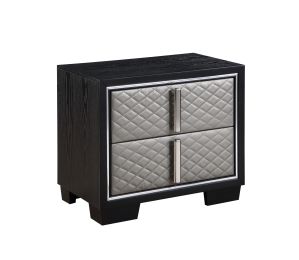 ACME Nicola NIGHTSTAND Silver PU & Black Finish BD01428