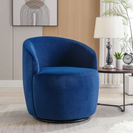 Velvet Fabric Swivel Accent Armchair Barrel Chair With Black Powder Coating Metal Ring; Blue