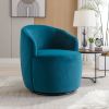 Velvet Fabric Swivel Accent Armchair Barrel Chair With Black Powder Coating Metal Ring; Teal