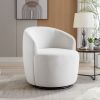 Velvet Fabric Swivel Accent Armchair Barrel Chair With Black Powder Coating Metal Ring; White