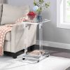 W82153573 Chrome Glass Side Table; Acrylic End Table; Glass Top C Shape Square Table with Metal Base for Living Room; Bedroom; Balcony Home and Office