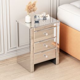 23.62" Tall 3- Drawer Mirrored Accent Chest; Modern Mirrored Nightstand with Drawers; 3-Drawer End Table for Living Room