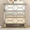 Elegant Mirrored 3-Drawer Chest with Golden Lines for Living Room; Bedroom