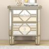 Elegant Mirrored 2-Drawer Nightstand End Table with Golden Lines for Living Room; Bedroom