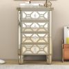 Elegant Mirrored 4-Drawer Chest with Golden Lines for Living Room; Bedroom