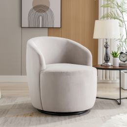 Velvet Fabric Swivel Accent Armchair Barrel Chair With Black Powder Coating Metal Ring; Gray