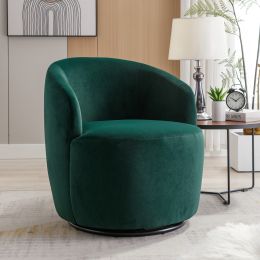 Velvet Fabric Swivel Accent Armchair Barrel Chair With Black Powder Coating Metal Ring; Green