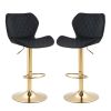 Black Velvet Adjustable Swivel Bar Stools Set Of 2 Modern Counter Height Barstools With Golden Color Base