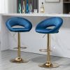 Dark Blue Velvet Adjustable Modern Dining Chairs; Counter Height Bar Chair; Swivel Bar Stools Set of 2