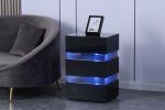 High Gloss LED Side Table; Modern Nightstands with 3 Drawer for Bedroom; Living Room; Black