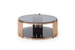 Modrest Bryce Modern Smoked Glass &amp; Rosegold Round Coffee Table