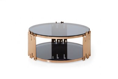 Modrest Bryce Modern Smoked Glass &amp; Rosegold Round Coffee Table