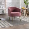 Velvet Armchair Accent Tub Barrel Chair With Gold Metal Legs; Dark Pink