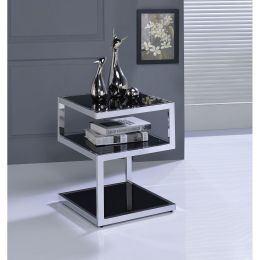 Alyea Side Table in Chrome &amp; Black Glass 81848