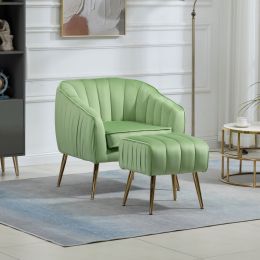 Velvet Accent Chair with Ottoman; Modern Tufted Barrel Chair Ottoman Set for Living Room Bedroom; Golden Finished; Grass Green