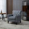 Mid-Century Modern Accent Chair; Linen Armchair w/Tufted Back/Wood Legs; Upholstered Lounge Arm Chair Single Sofa for Living Room Bedroom; Gray