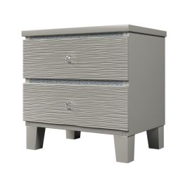 Champagne Silver Rubber Wood Nightstand Side table with 2 Drawers Metal Slides Crystal Handle