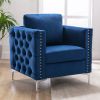 Modern Velvet Armchair Tufted Button Accent Chair Club Chair with Steel Legs for Living Room Bedroom; Navy