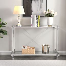 Acrylic Glass Side Table; Chrome Sofa Table; Console Table for Living Room&amp; Bedroom