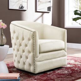 COCO 31.5&quot;W Velvet Swivel Accent Chair-Beige