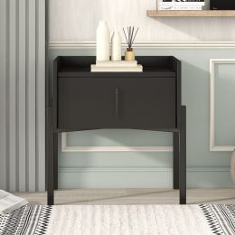 Nightstand with Drawer ; Storage Bedside Table with USB Charging Ports- Black