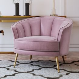 Modern Velvet Accent Barrel Chair Leisure Accent Chair Living Room Upholstered Armchair Vanity Chair for Bedroom Meeting Room; Pink