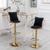 Black velvet bar chair; pure gold plated; unique design; 360 degree rotation; adjustable height; Suitable for dinning room and bar; set of 2