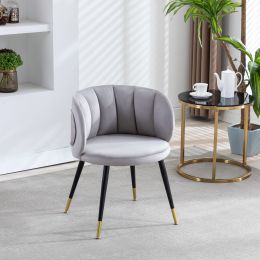 Grey velvet lounge chair; black metal feet; unique back design; suitable for office; living room; bedroom