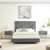 B109 Soft mattress with copper nail headboard; Queen bed; strong wooden slats + metal support feet; Gray Flannelette