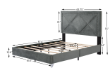 B109 Soft mattress with copper nail headboard; Queen bed; strong wooden slats + metal support feet; Gray Flannelette