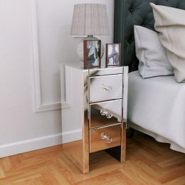 3-Drawer Mirrored Nightstand, Modern End Table for Bedroom, Living Room, Silver