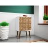 Manhattan Comfort Liberty Mid-Century Modern Nightstand 2.0 with 2 Full Extension Drawers in White and 3D Brown Prints