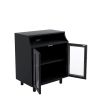 Nightstand with Storage Shelves and Cabinets for Living Room/Bedroom; Glass Door; USB Design; Black