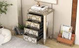 Elegant Mirrored 4-Drawer Chest with Golden Lines for Living Room; Bedroom