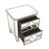 Elegant Mirrored 2-Drawer Nightstand End Table with Golden Lines for Living Room; Bedroom