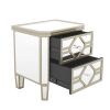 Elegant Mirrored 2-Drawer Nightstand End Table with Golden Lines for Living Room; Bedroom