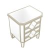 Elegant Mirrored 2-Drawer Nightstand End Table with Golden Lines for Living Room; Bedroom