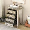 Elegant Mirrored 4-Drawer Chest with Golden Lines for Living Room; Bedroom