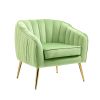 Velvet Accent Chair with Ottoman; Modern Tufted Barrel Chair Ottoman Set for Living Room Bedroom; Golden Finished; Grass Green