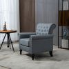 Mid-Century Modern Accent Chair; Linen Armchair w/Tufted Back/Wood Legs; Upholstered Lounge Arm Chair Single Sofa for Living Room Bedroom; Gray