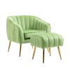 Velvet Accent Chair with Ottoman; Modern Tufted Barrel Chair Ottoman Set for Living Room Bedroom; Golden Finished; Grass Green