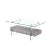 37.8" Tempered Glass Coffee table with Dual Shelves and MDF Drawer; Tea Table for living roon; bedroom; transparent/brown