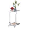 W82153573 Chrome Glass Side Table; Acrylic End Table; Glass Top C Shape Square Table with Metal Base for Living Room; Bedroom; Balcony Home and Office