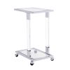 W82153573 Chrome Glass Side Table; Acrylic End Table; Glass Top C Shape Square Table with Metal Base for Living Room; Bedroom; Balcony Home and Office