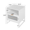 Nightstand with Wireless Charging Station / LED Lights / Drawer; White Bedside Table for Bedroom