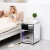 Mirrored Nightstand; LED Nightstand; Smart Bedside Table; Silver End Table (Built-in 142 Dynamic Effects and 18 Music Effects)